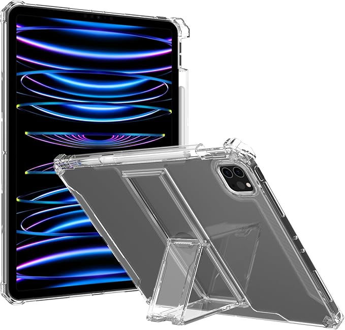 Dteck for Apple iPad Pro 13 inch (M4/M5) 2024/2025 Release Slim Clear Case with Kickstand/Pencil Holder Slot, Shockproof Reinforced Corners, Lightweight Protective Thin Tablet Back Cover, Transparent