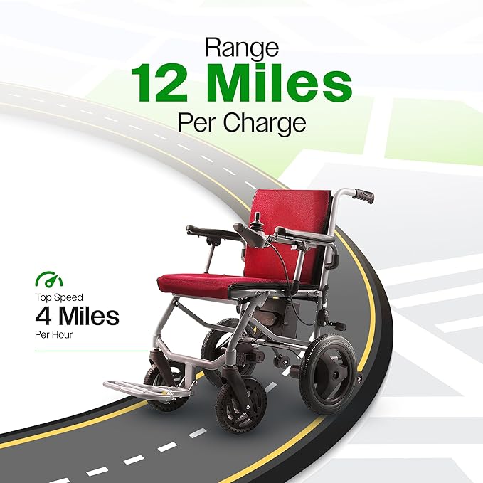 Culver Mobility Kano Foldable Electric Wheelchair, Travel Size, User-Friendly, Wheelchairs for Adults Lightweight (Red)