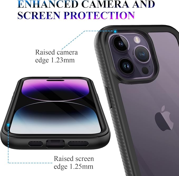 wahhle Compatible with iPhone 14 Pro Max Case, Full-Body Phone Cover with Screen Protector【Built-in, Touch Sensitive, Anti Scratch】 Upgraded Shockproof TPU Bumper Case 6.7 Inches-Black/Clear
