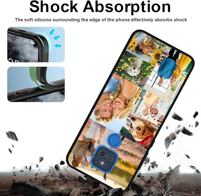 Custom Personalized Case for Motorola Moto G Play 2021 6.5 inch, Customized Multiple Photos Collage Text Phone Cover, Full Body Shockproof Soft Silicone Case, Anti-Scratch, Wireless Charging, Black