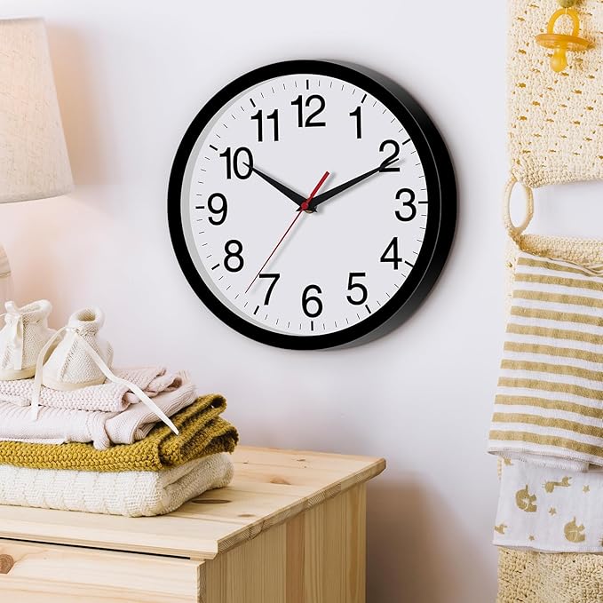 Rohioue 14 Inch Wall Clock Modern Battery Operated Silent Non Ticking Large Analog Clock for Living Room Office Home Bedroom Kitchen Bathroom(Black)