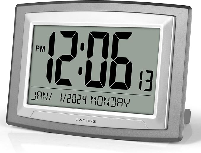 Auto Set Digital Wall Clock Battery Operated,12.5 Inch Large Display Digital Alarm Clock with Day, Date,Battery Operated Wall Clocks or Desk Alarm Clock for Bedroom, Livingroom, Office