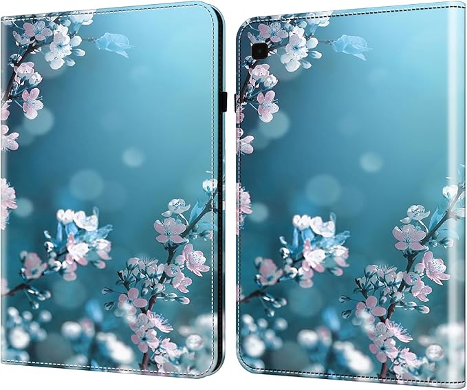 Dteck for Galaxy Tab S6 Lite (10.4") Tablet Case 2024/2022/2020 (SM-P620/P610), PU Leather Slim Folio Case with Adjustable Stand, Lightweight Protective Cute Cover with Stylus Pen Loop (Plum Blossom)