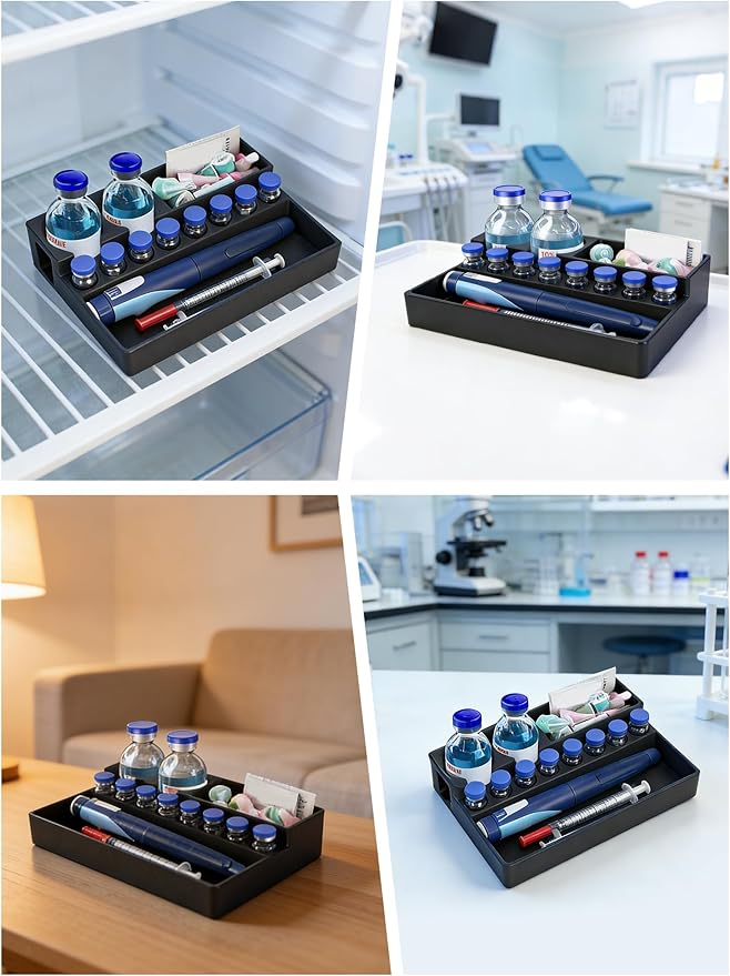 Peptide Case for Fridge – 3ml & 30ml Vial Storage Case with Space for Syringes & Prep Wipes, Heavy Duty Vial Holder Case Suitable for Fridge and Freezer (Black)