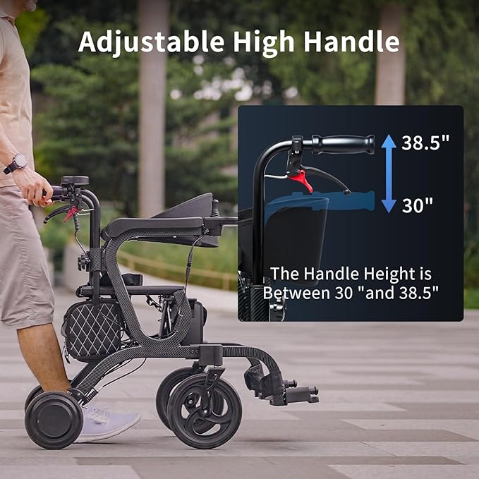 4 in 1 Intelligent Electric Wheelchair,Rollator Walker with Seat, Lightweight Foldable Transport Wheelchair Combo,Detachable Footrests, 10" Wheels for Seniors Adults (2*Battery)