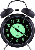 4" Analog Luminous Alarm Clock Twin Bell Silent Non-Ticking Quartz Battery Operated Loud with Backlight for Bedside Table Vintage Retro Style, Decorative Desk Clock