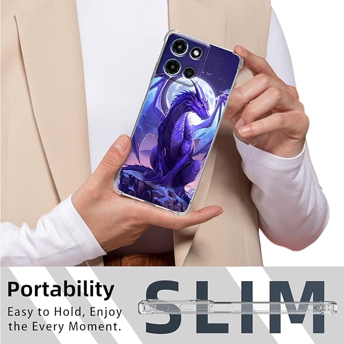 for Moto G 5G 2025 Clear Phone Case, Lightweight Transparent TPU, Shockproof Four Corner Anti-Fall Case 6.5" for Moto G 5G 2025 with Screen Protector, Majestic Purple Dragon