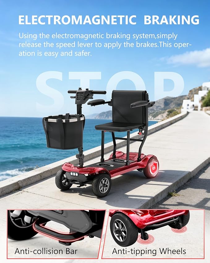 Powered Mobility Scooter for Adults, Seniors - 23MI Extra Long Range Foldable 4 Wheel Electric Motorized Scooter for Travels with Airport Approved Dual Batteries, All Terrain Motorized Scooter (Red)