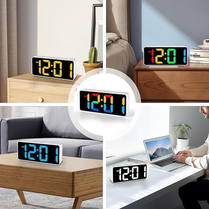 Small Digital Alarm Clock for Bederoom, Large Big Numbers Display with Brightness Dimmer,Dual Alarm, Snooze,12/24Hr,Adjustable Volume Loud Bedside Alarm Clock for Kids Teens Boys Girls (White)