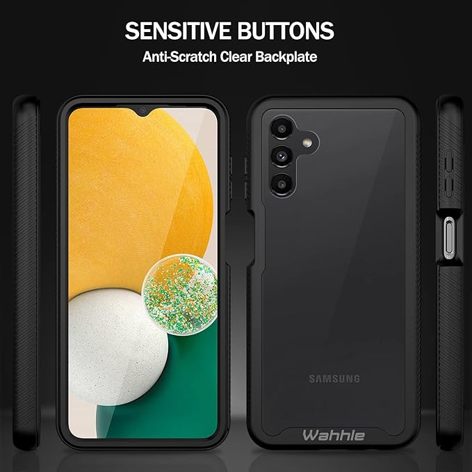 wahhle Compatible with Samsung Galaxy A13 5G Case, Built in Screen Protector Full Body Shockproof Slim Fit Bumper Protective Phone Cover for Samsung A13 5G 6.5 Inch Men Women-Black/Clear