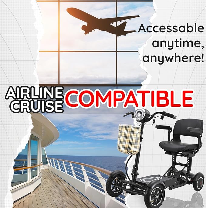 Dragon Mobile EX 4 Wheel Foldable Mobility Scooter for Adults, Elderly & Travel - All Terrain Aluminum Alloy Power Wheelchair with Premium Large Seat - Front Basket Included (Matte Black)