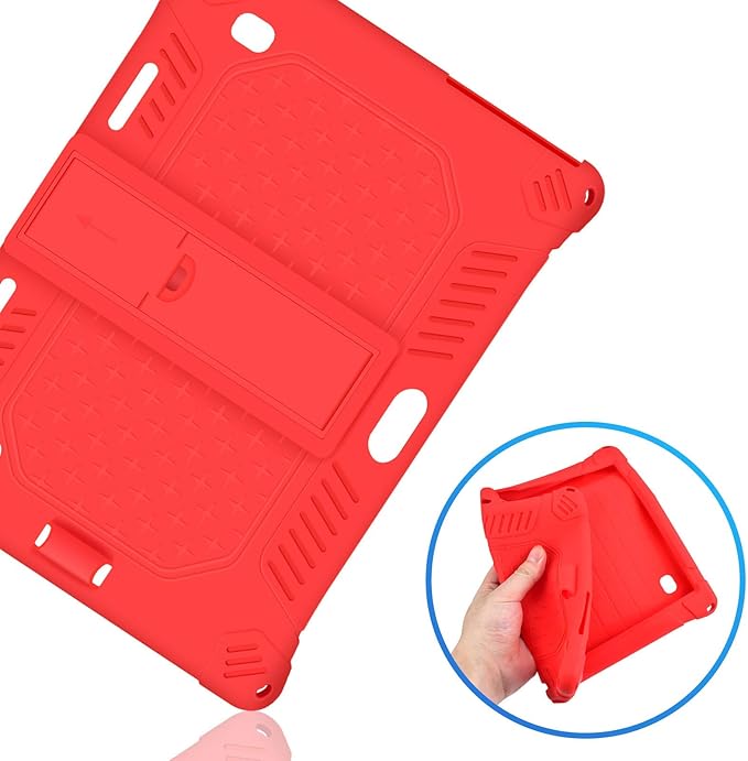 DETUOSI Case for YELLYOUTH 10.1 Tablet, Soft Silicone Lightweight Case Compatible with Dragon Touch Notepad K10, ZONKO 10.1, Beyond Tab 10.1, with Stylus Pen and Shoulder Strap, Red