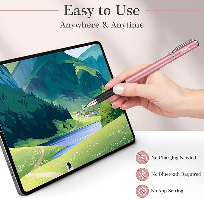 MEKO Stylus Pens for Touch Screens, 2 in 1 Universal Disc Stylus Pens for iPhone, iPad and All Capacitive Cell Phones, Tablets, Laptops Bundle with 6 Replacement Tips - (2 Pcs, White/Rose Gold)