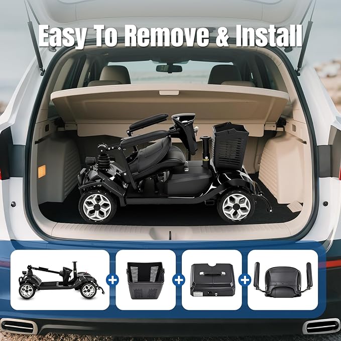 Mobility Scooter for Adults - 4 Wheels, 330lbs Capacity, 15Miles Long Range, Foldable Powered Mobility Scooter for Seniors, Elderly, Removable Battery, with Headlight, Charger & Basket