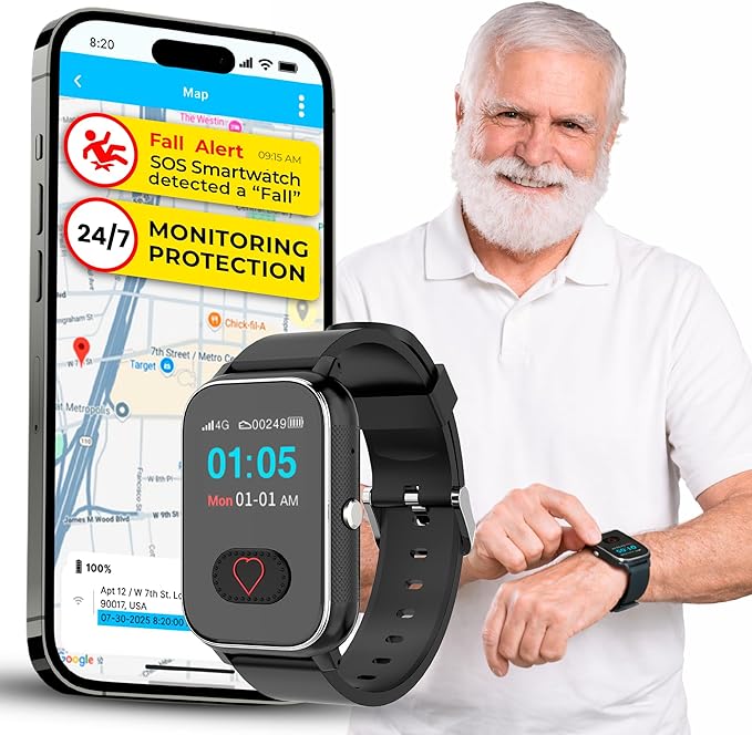 Seculife Cellular Medical Alert Smartwatch for Seniors — Fall Detection, GPS, SOS, Heart Rate & Blood Pressure