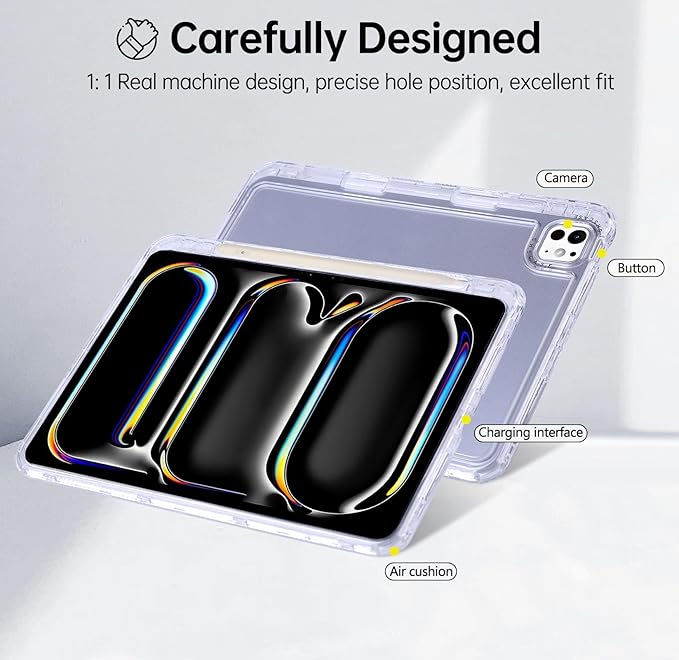 Dteck for iPad Pro/Air 13" (M5/M4/M3/M2), Pro 12.9" (6th/5th/4th/3rd Gen) Clear Case with Pencil Holder/Screen Protector Film/Stylus, 3 Layers Protective Lightweight Slim Transparent Cover, Crystal
