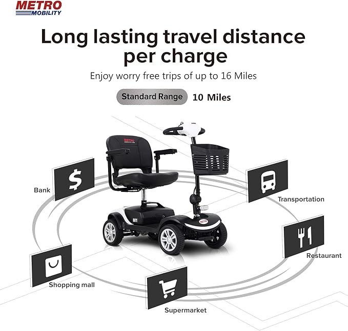 Christmas Gift for Mom Dad Parents Metro Mobility Scooter for Adults/Seniors-4-Wheel Foldable Electric Powered Mobility Scooters-with Thickened Leather Seats-Long Range Power Extended Battery-M1 White
