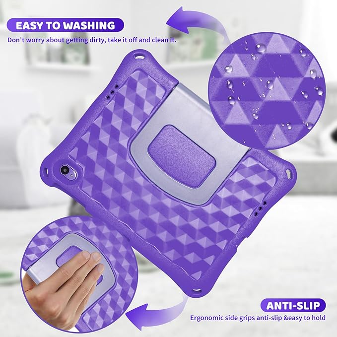 Case for Onn 10.1 Inch Tablet (2024 Model) Gen 4 - Shockproof Lightweight Protective EVA Kids Kickstand Cover Case + 1 Stylus (Purple)