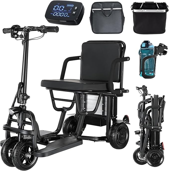 2026 New Upgrade Folding Mobility Scooters for Adults, Dual Front Wheels, 20 Miles Ultra Lightweight Travel Mobility Scooters, Foldable Portable Power Scooters for Seniors, Airline Approved