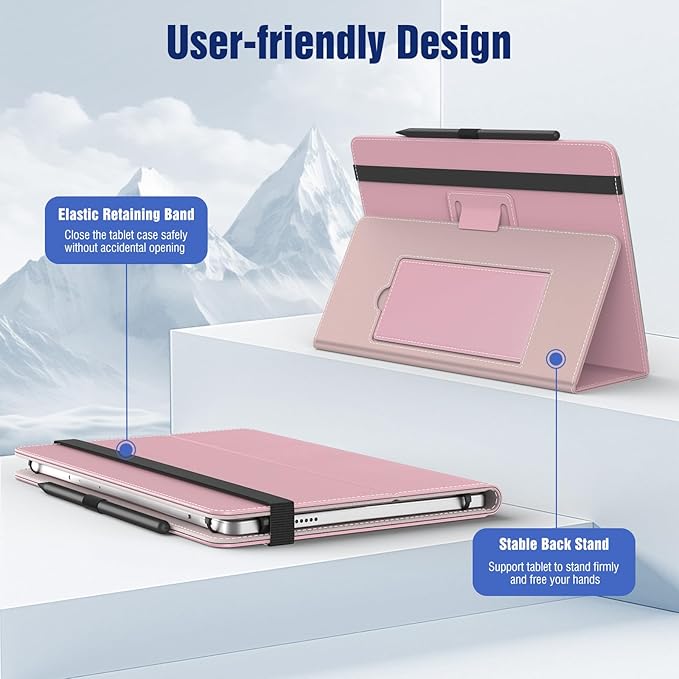 TiMOVO Universal Case for 10.1 Inch Android Tablet with Pen Loop, Lightweight Folding Stand Cover with Hand Strap for All 9.6"-11" Touchscreen Tablet, Light Pink