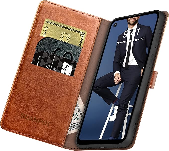 SUANPOT [RFID Blocking for Motorola Moto G Stylus 5G(Non 2022) with Wallet case Credit Card Holder,Flip Book PU Leather Shockproof Cover Cellphone Women Men for Stylus 5G Phone case(Light Brown)