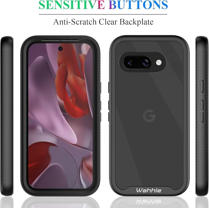 wahhle Compatible with Google Pixel 9A Case, Built in Screen Protector Full Body Shockproof Slim Fit Bumper Protective Phone Cover for Pixel 9A Men Women-Black/Clear
