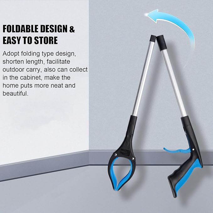 2Pcs Grabber Reacher Tool - 32" Folding Pick up Tool - 360° Rotating Anti-Slip Jaw Grabber Tool for Elderly - Lightweight Trash Picker Rubbish Collector,Blue