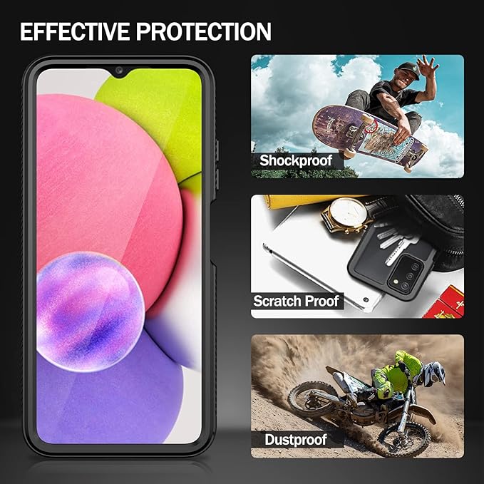 wahhle Compatible with Samsung Galaxy A03S Case, Built in Screen Protector Full Body Shockproof Slim Fit Bumper Protective Phone Cover for Samsung A03S 6.5 Inch Men Women-Black/Clear