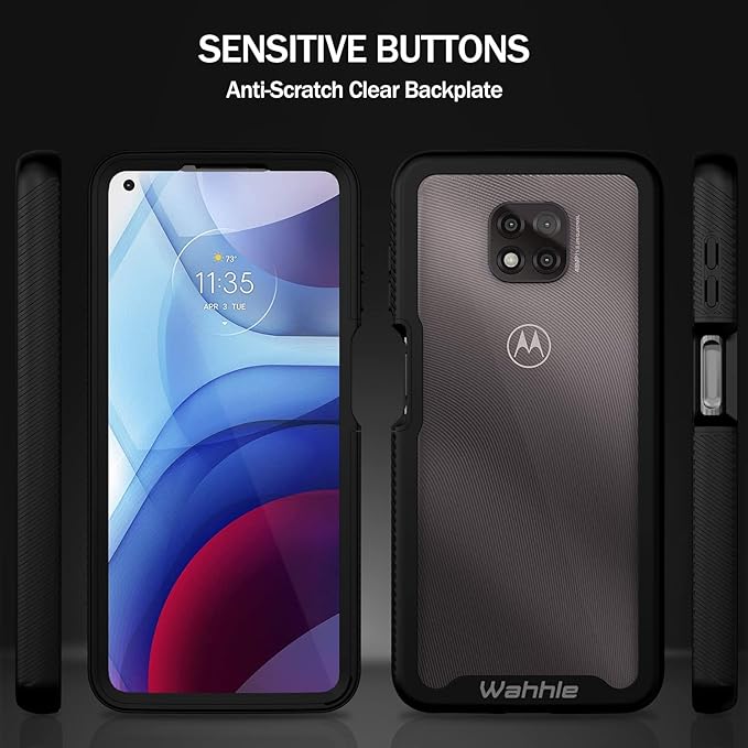 wahhle Compatible with Moto G Power 2021 Case, Built in Screen Protector Full Body Shockproof Slim Fit Bumper Protective Phone Cover for Motorola G Power 2021 Men Women-Black/Clear