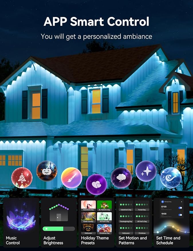 150FT Permanent Outdoor Lights for House, Smart RGB LED Eaves Lighting with APP & Remote Control, IP67 Waterproof Christmas Lights for Holidays, Parties & Year-Round Décor