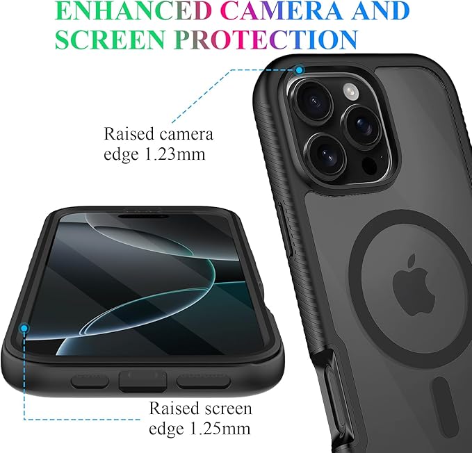 wahhle Compatible with iPhone 16 Pro Case, Magnetic Built in Screen Protector Full Body Shockproof Slim Fit Bumper Protective Phone Cover 6.3'' Men Women-Black/Clear