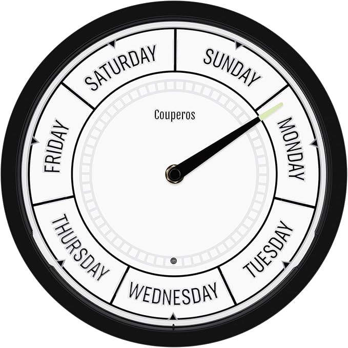Day of The Week Wall Clock with Night Light - 12" Analog Silent Non-Ticking Clock with LED Night Light, Calendar Day Clock Perfect for Home, Office, and Retirement Gifts