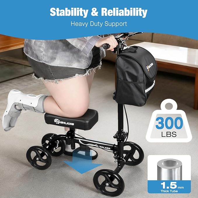 WHLICKS Premium Knee Scooter for Adults for Foot Surgery, Foldable & Steerable Knee Walker with Dual Brakes, Medical Knee Scooter for Broken Foot Injured, Lightweight Leg Scooter for Broken Ankle