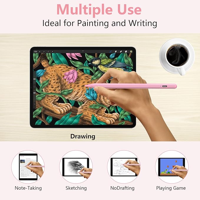 Stylus Pen for iPad 2018-2023 with Palm Rejection, Active Pencil for iPad 10th/9th/8th/7th/6th Generation, for iPad Pro 11/12.9 inch, for iPad Air 5th/4th/3th Gen, for iPad mini 6th/5th Gen (Pink)