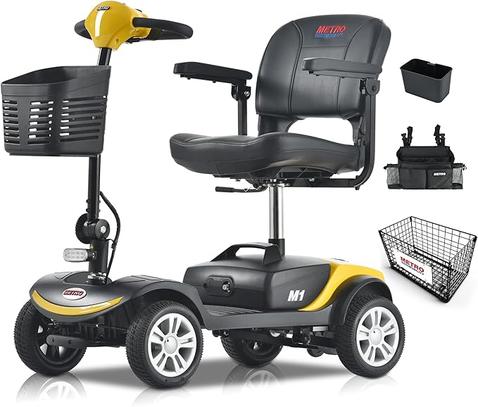 4-Wheel Metro Mobility Scooter-Powered Mobility Scooter for Adults Senior with seat-300 lbs Capacity-with Charger and Basket-M1 Yellow