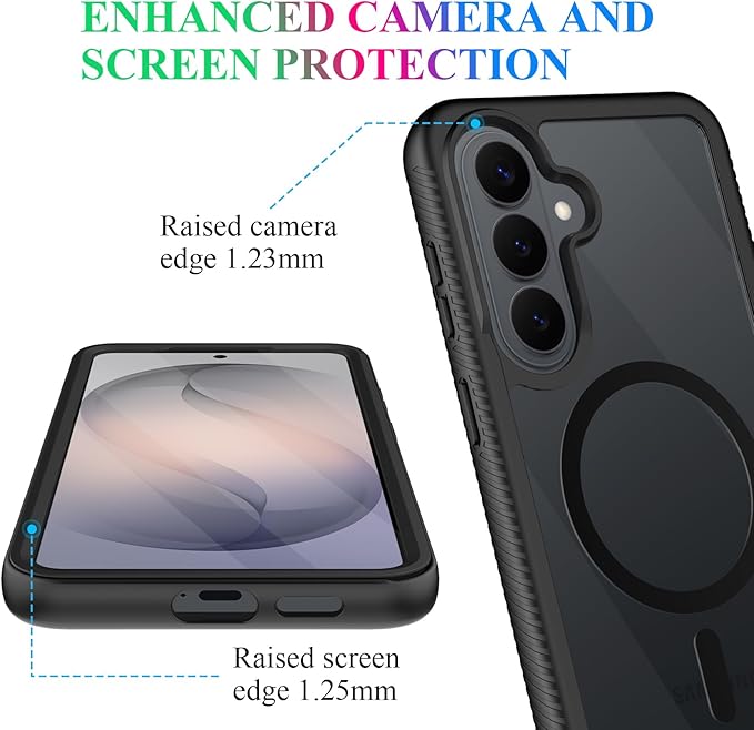 wahhle Compatible with Samsung Galaxy S26 Case, Magnetic Wireless Charging Built in Screen Protector Full Body Shockproof Slim Fit Bumper Protective Phone Cover for S26 - Black/Clear