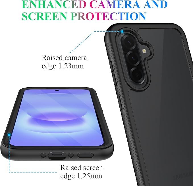 wahhle Compatible with Samsung Galaxy A37 5G Case, Built-in Screen Protector Full Body Shockproof Slim Fit Bumper Protective Phone Cover for Men Women - Black/Clear