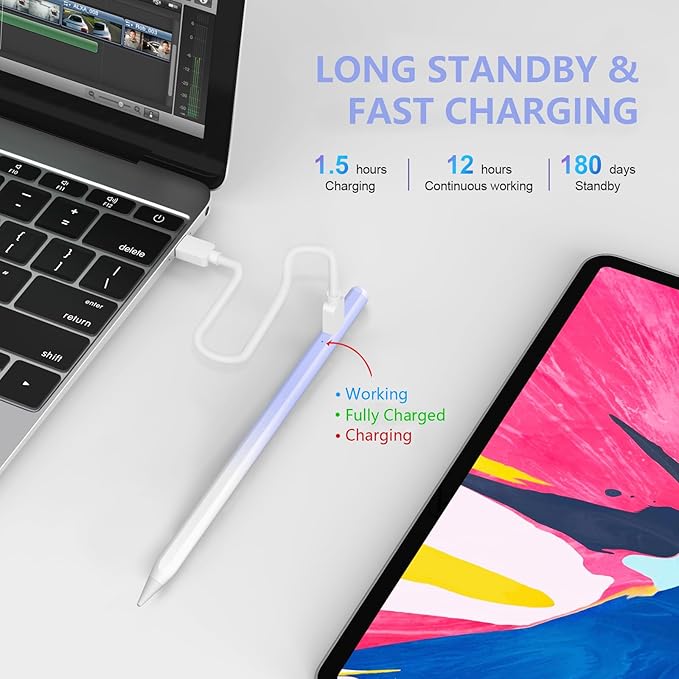 Stylus Pen for iPad 2018-2023 with Palm Rejection, Active Pencil for iPad 10th/9th/8th/7th/6th Generation, for iPad Pro 11/12.9 inch, for iPad Air 5th/4th/3th, for iPad mini 6th/5th Gen(Sky Grey)