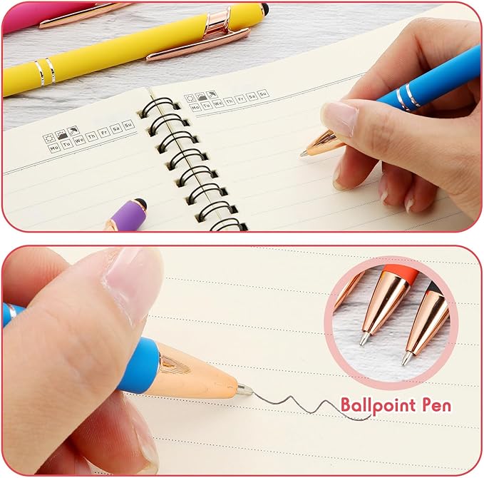 Yeaqee 100 Pieces Ballpoint Pen with Stylus Tip Click, 2 in 1 Black Ink, 1.0 mm Medium Point Stylus Metal Pen for Touch Screen Tablet (Bright Colors)