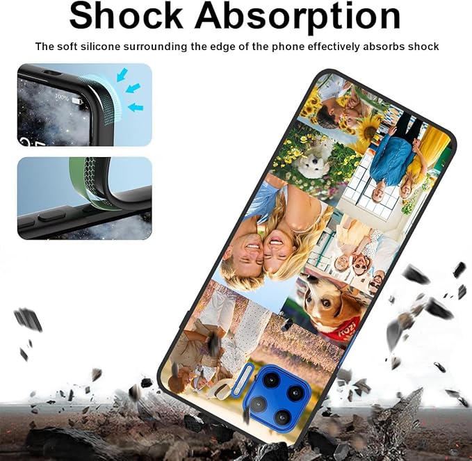 Custom Personalized Case for Motorola Moto G 5G Plus 6.7 inch, Customized Multiple Photos Collage Text Phone Cover, Full Body Shockproof Soft Silicone Case, Anti-Scratch, Wireless Charging, Black