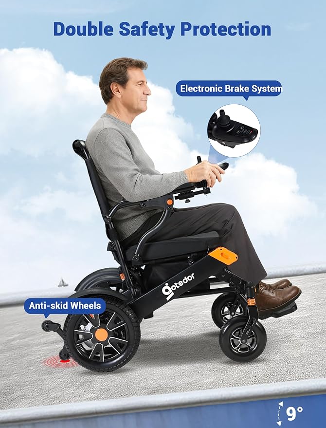 Aotedor Electric Wheelchairs for Adults,Equipped with 2 Packs Safe Side Slide-in Batteries 20 Miles Travel Range All Terrain Motorized Wheelchair for Seniors Airline Approved (Black-Orange)