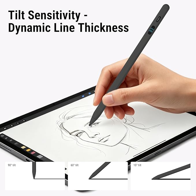 Stylus Pen for iPad & iPhone, Smartphone, Dual OS Active Pencil with LED Display, Universal X3 Stylus with Tilt Sensitivity, Compatible with Android Tablet Xiaomi HP Lenovo Pad Galaxy Tab