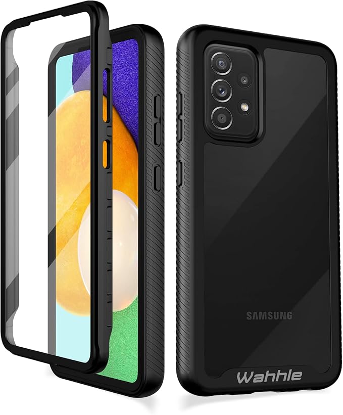 wahhle Compatible with Samsung Galaxy A52 Case, Built in Screen Protector Full Body Shockproof Slim Fit Bumper Protective Phone Cover for Samsung A52S & A52 4G/5G Men Women-Black/Clear