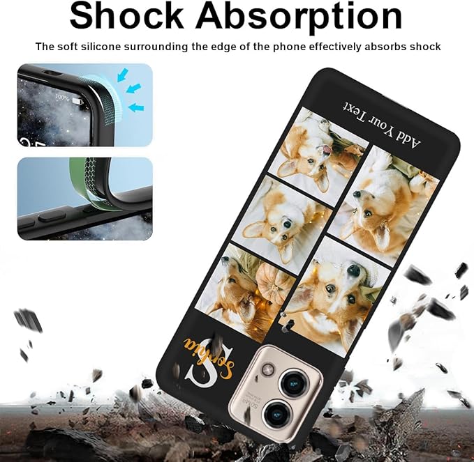Personalized Picture Case for Motorola Moto G Stylus 5G 2023 Customized Name Initials Phone Cover, Custom Multi-Picture Collage Shock-Resistant Soft Protective TPU Case, Gifts for Mother's Day, Black