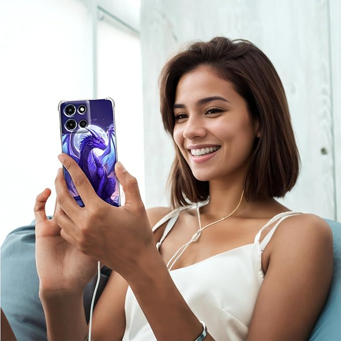 for Moto G 5G 2025 Clear Phone Case, Lightweight Transparent TPU, Shockproof Four Corner Anti-Fall Case 6.5" for Moto G 5G 2025 with Screen Protector, Majestic Purple Dragon