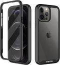 wahhle Compatible with iPhone 12 Pro Max Case, Built in Screen Protector Full Body Shockproof Slim Fit Bumper Protective Phone Cover 6.7'' Men Women-Black/Clear