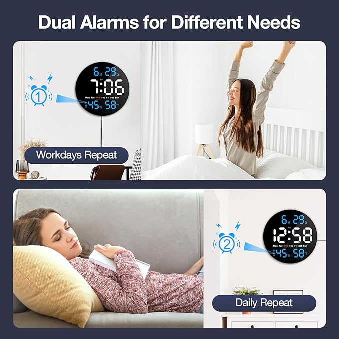 Large Digital Clock for Classroom, Digital Classroom Clocks for Teachers, 10" Round LED Clock with Large Display，Date, Countdown Timer, Remote Control, Temperature, Electric (Blue)