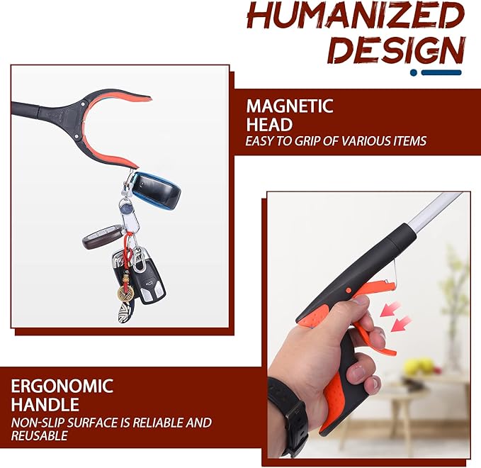 2 Pack Grabber Reacher Tool, 32" Reaching Assist Tool, Foldable Claw Pick Up Stick, Trash Litter Picker, Hand Grabbers, Long Arm Extender(Orange)