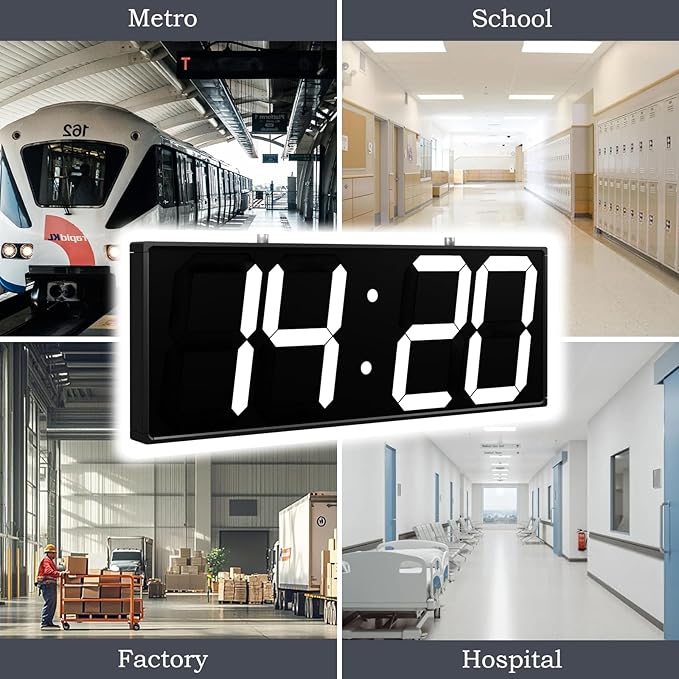 CHKOSDA 19.5'' Large Digital Wall Clock with Double Sided Display,Multi-Functional LED Hanging Digital Clock with Adjustable Brightness,Suitable for Offices, Warehouses, Corridors (White)