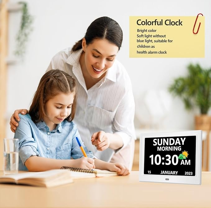 MRCHYDZ 10 Inch Clock with Day and Date for Elderly Large Display Digital Clocks 12 Alarm 3 Display Modes Large Font Alzheimer's Clock Alarm Clocks for Seniors Auto DST 10in White